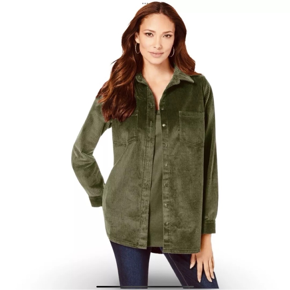 Roaman's Women's Soft Corduroy Big Shirt Jacket